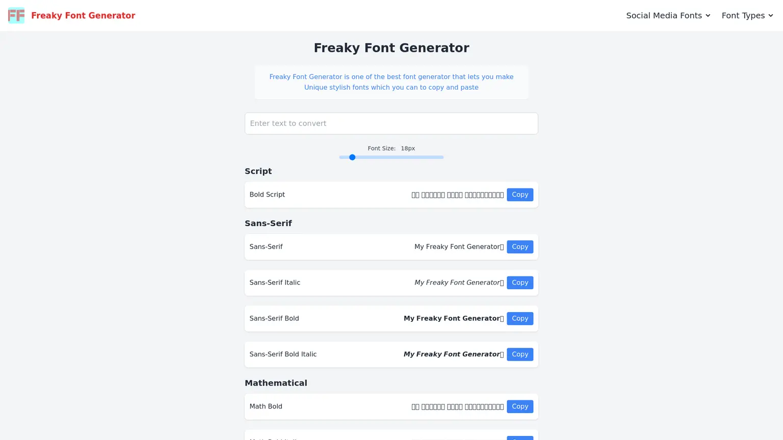  Freaky Font Generator 😎 𝕔𝕠𝕡𝕪 𝕒𝕟𝕕 𝕡𝕒𝕤𝕥𝕖 | 𝓕𝓸𝓷𝓽 𝓖𝓮𝓷𝓮𝓻𝓪𝓽𝓸𝓻