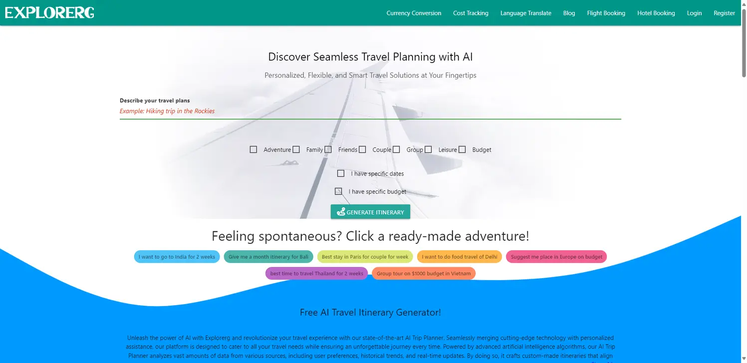 AI Travel Planner - AI Trip Cost Estimator - Explorerg